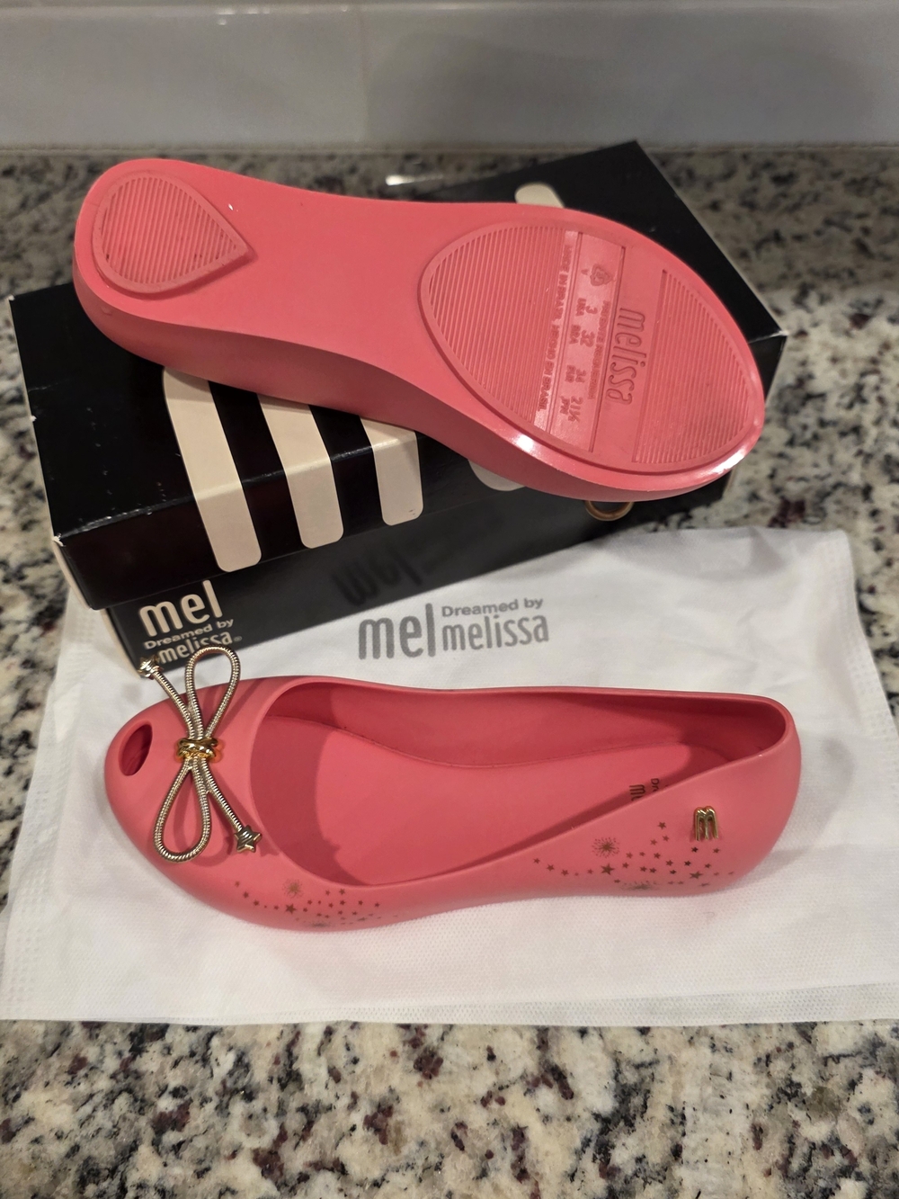 Mel Girls Ultragirl Elements Ballet Flats with Gold Bow Accent - Size 3Y